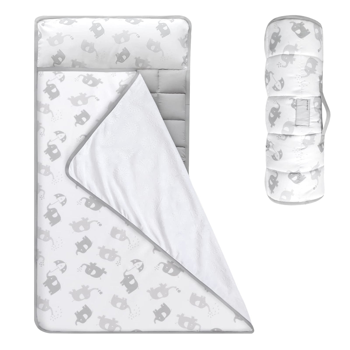 Moonsea Toddler Nap Mat with Pillow and Fleece Minky Blanket Grey