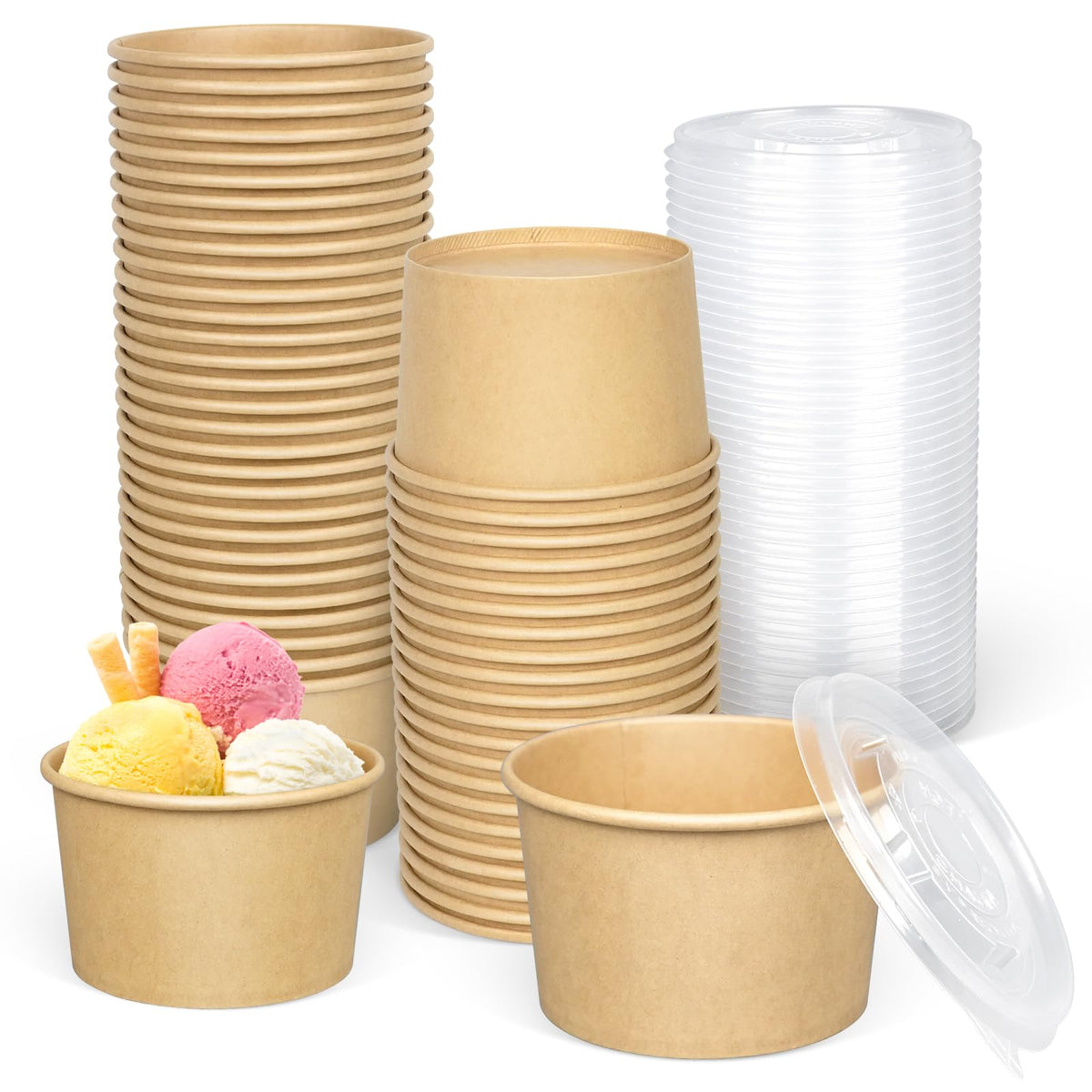 ESSENTIAL Paper Ice Cream Cups, 50 Pcs 8oz Paper Snack Bowls