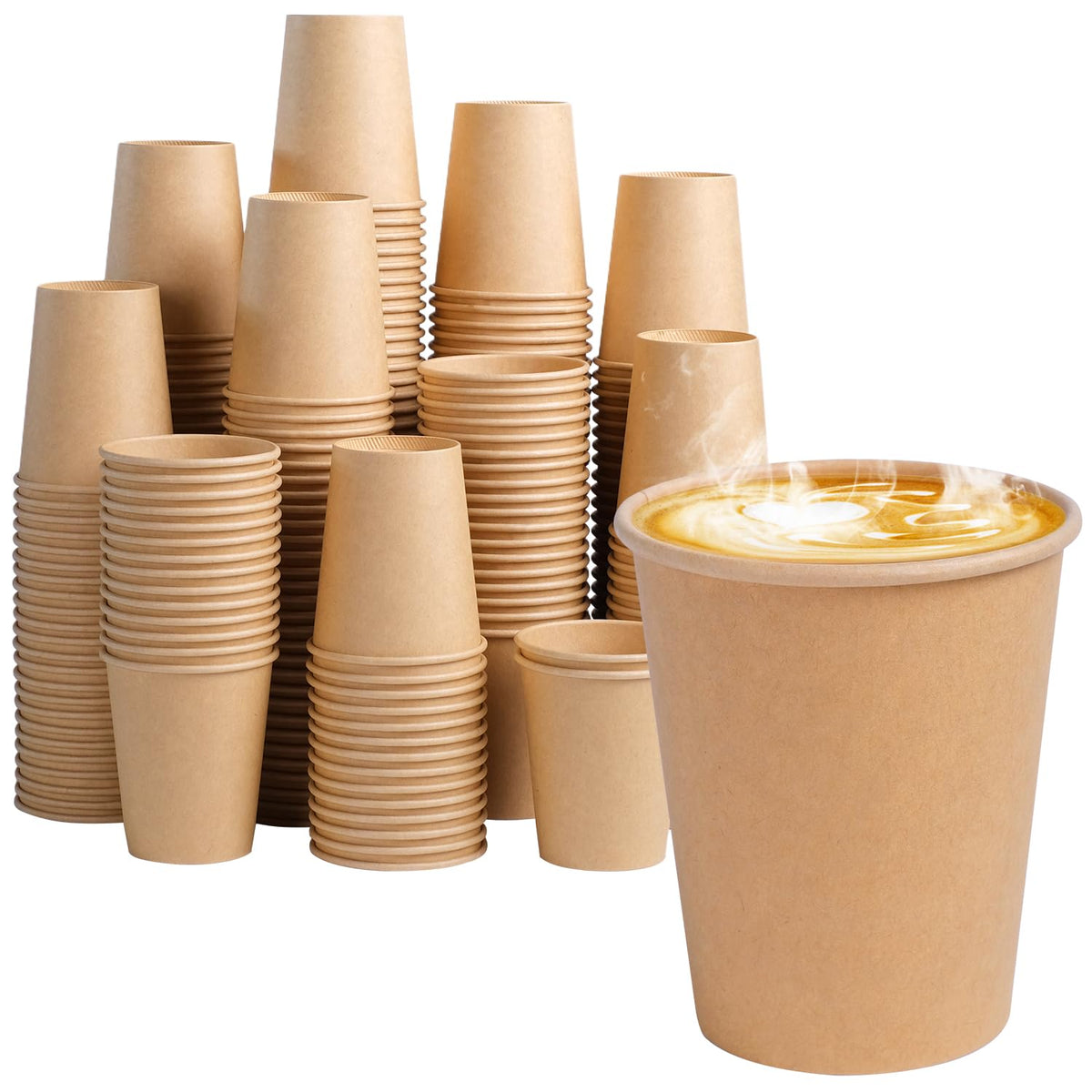 BYSNOW 300 Pack 12 oz Kraft Paper Cups, Disposable Coffee Hot Water Cups