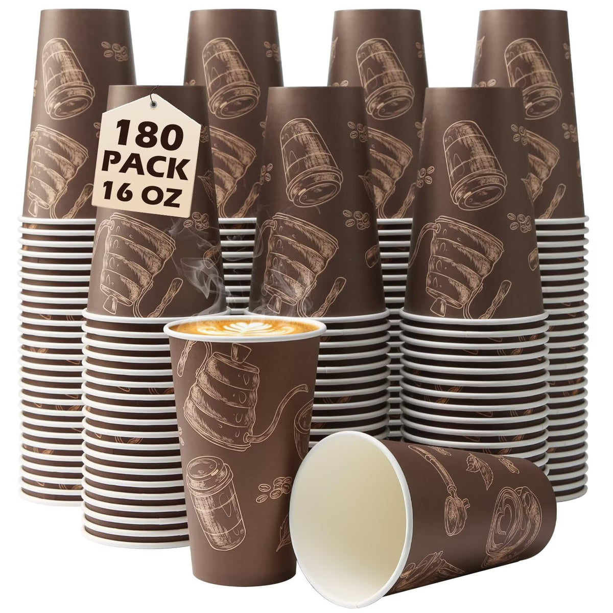 12 oz 180 Pack Coffee Cups Disposable Thickened Paper Coffee Cups