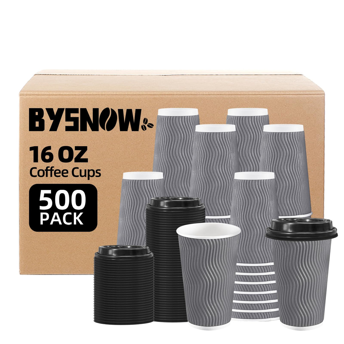 BYSNOW 100 Pack 16 oz Paper Coffee Cups with Lids Disposable for Hot Drink