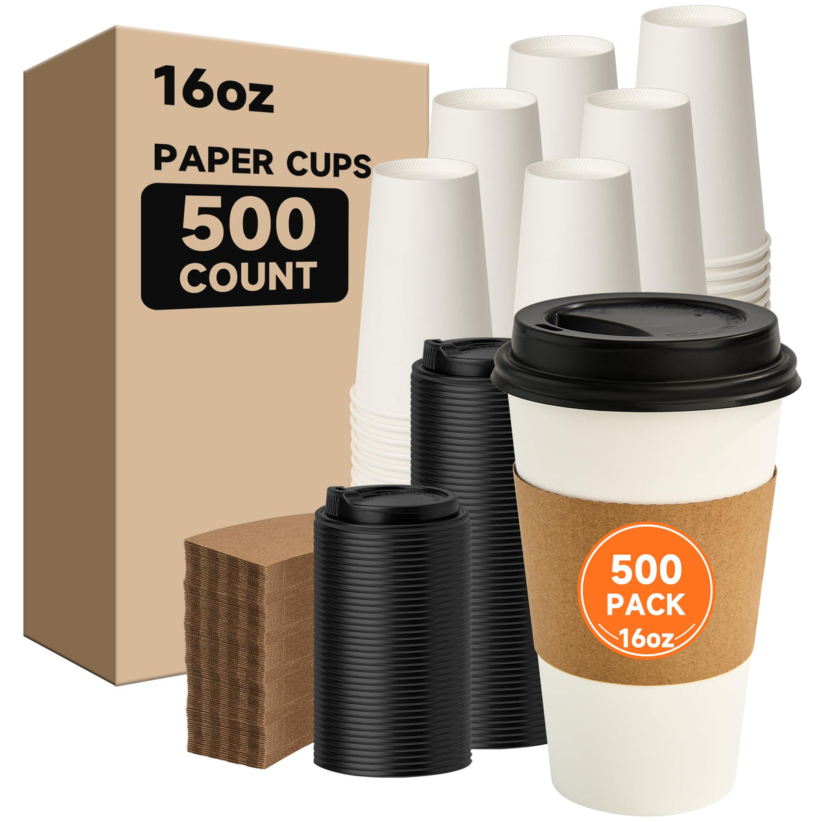 METAPRINT 300 Pack 12 oz Disposable Paper Coffee Cups, White