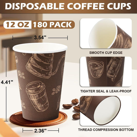 12 oz 180 Pack Coffee Cups Disposable Thickened Paper Coffee Cups