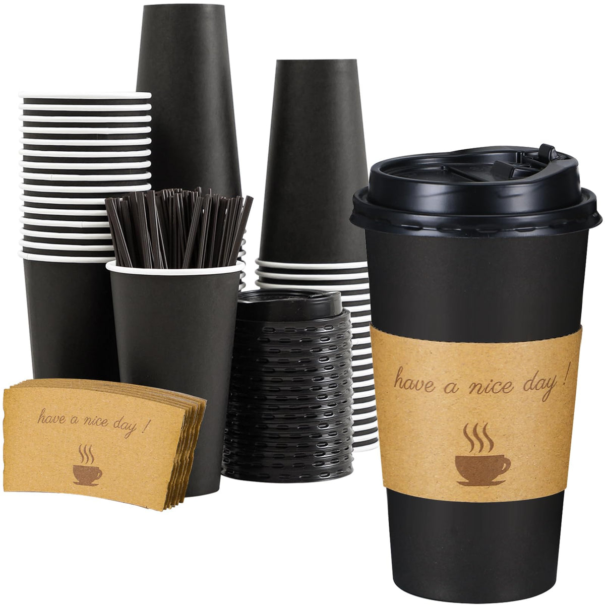 Lamosi 16 oz Coffee Cups 50 Pack, Disposable To Go Paper Cups with Lid