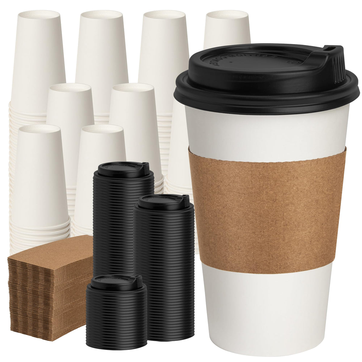 RACETOP 12 oz 50 pack Disposable Paper Coffee Cups with Lids and Sleeves