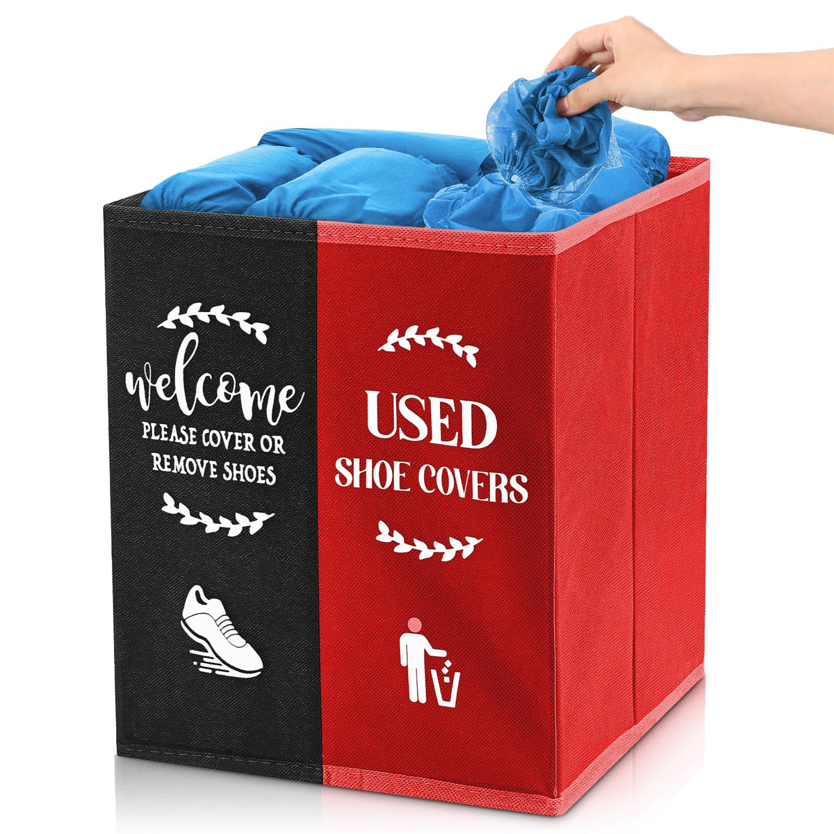 Shoe Cover Box Dispenser Foldable Storage Bin Holder, Black, Red