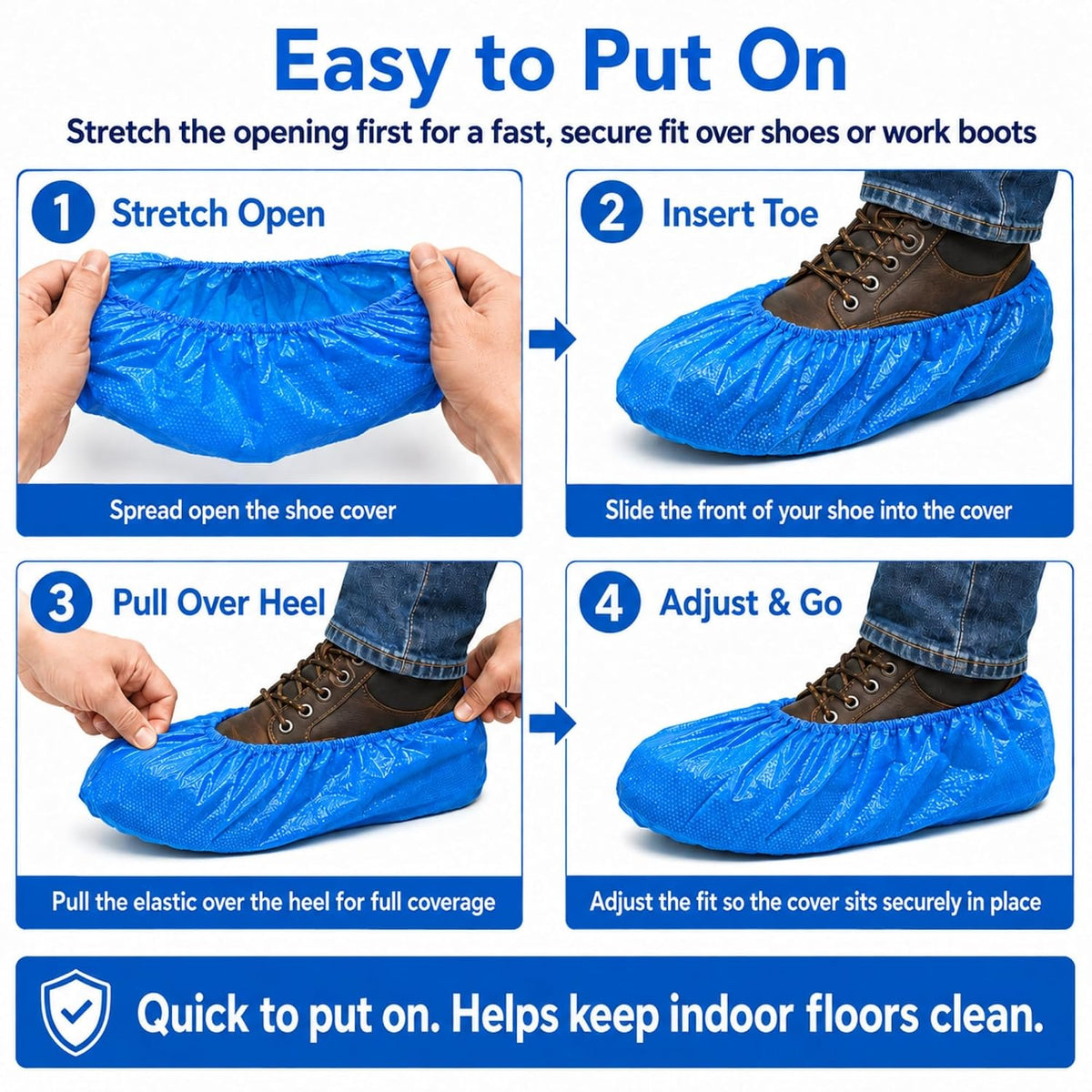 INNOVATIVE HAUS Blue Waterproof Disposable Booties, Shoe Covers, XL