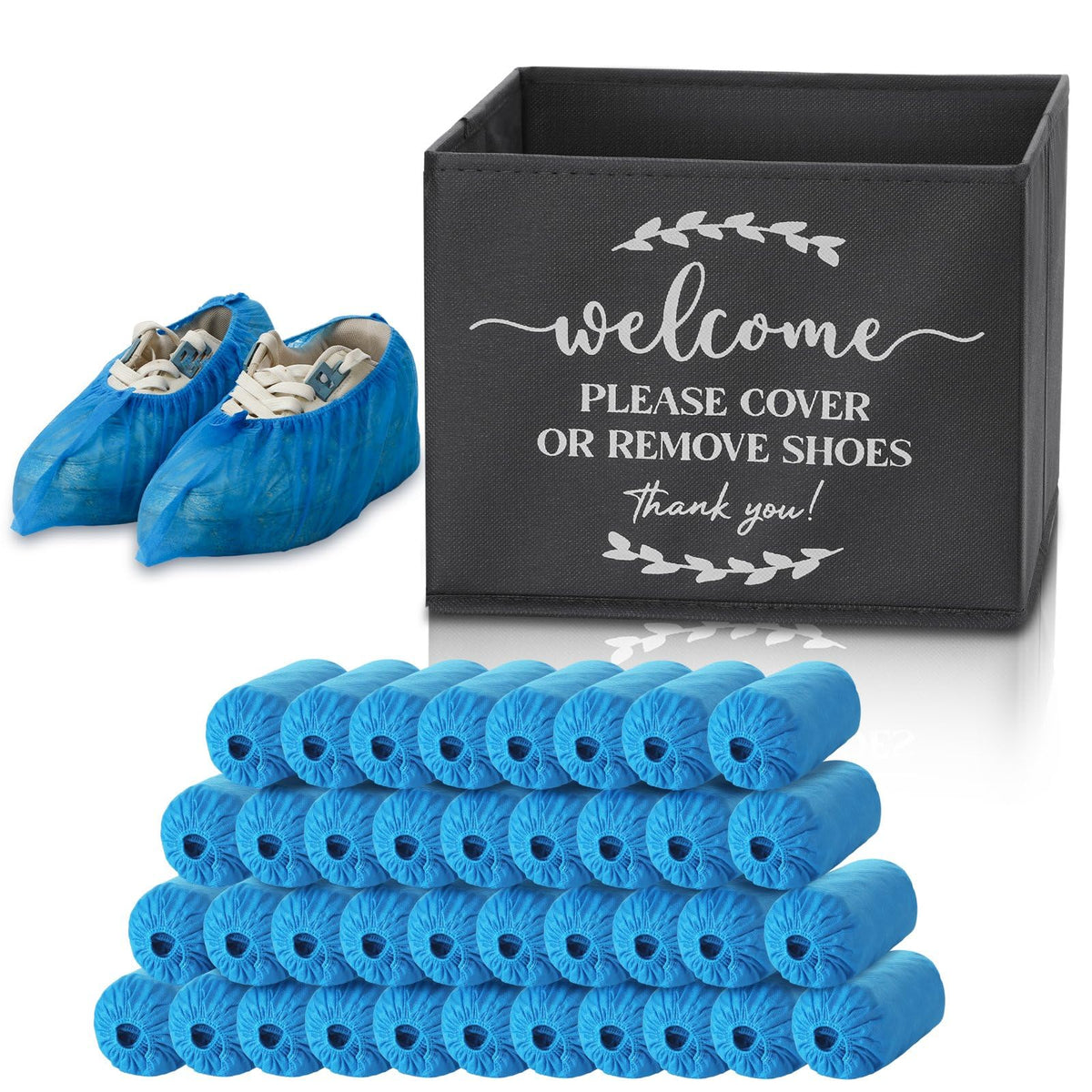 Suzile 200 Pack Disposable Shoe Covers with Dispenser Box, Dark Blue