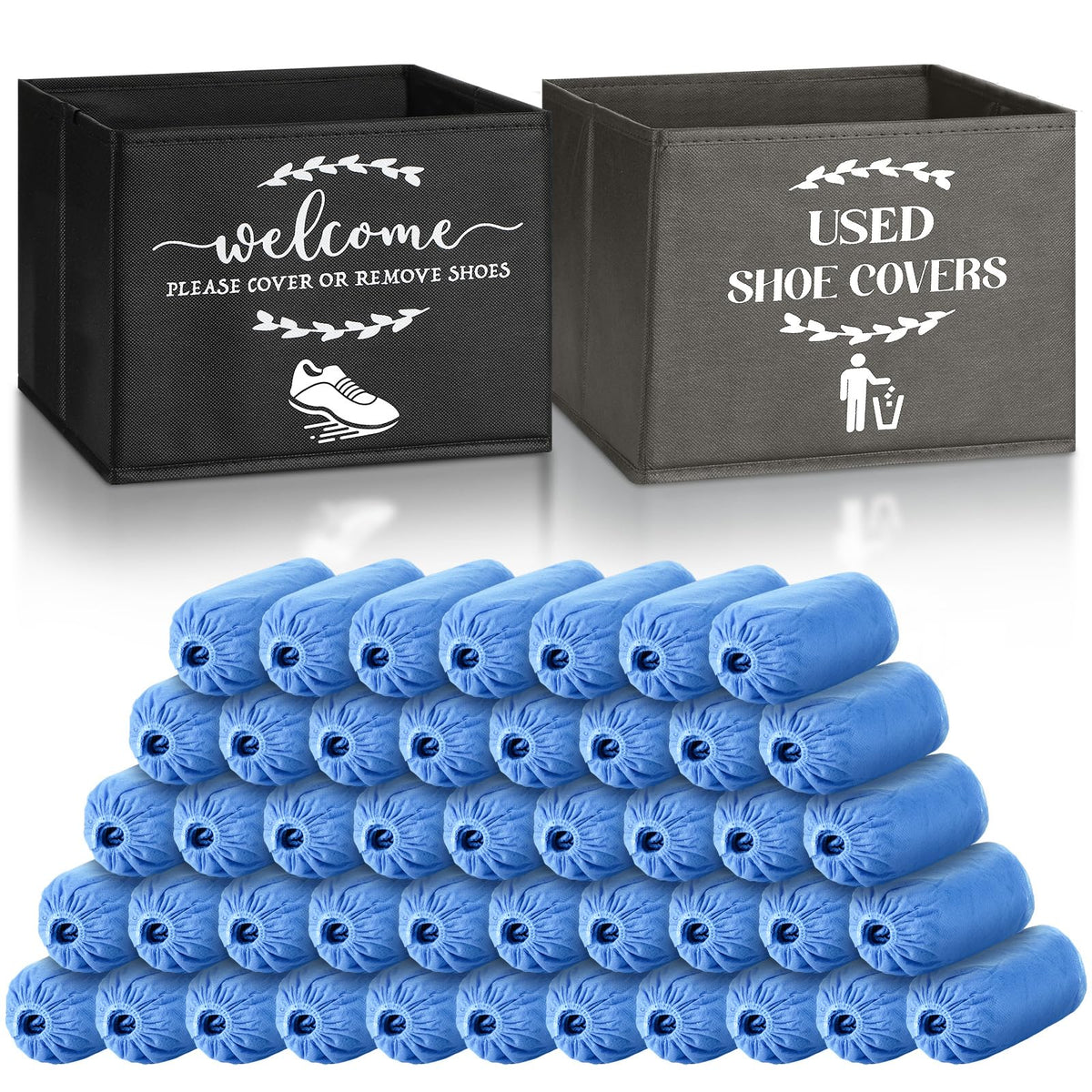 Suzile 200 Pcs Disposable Shoe Covers with 2 Pcs Box, Black, Red, Blue