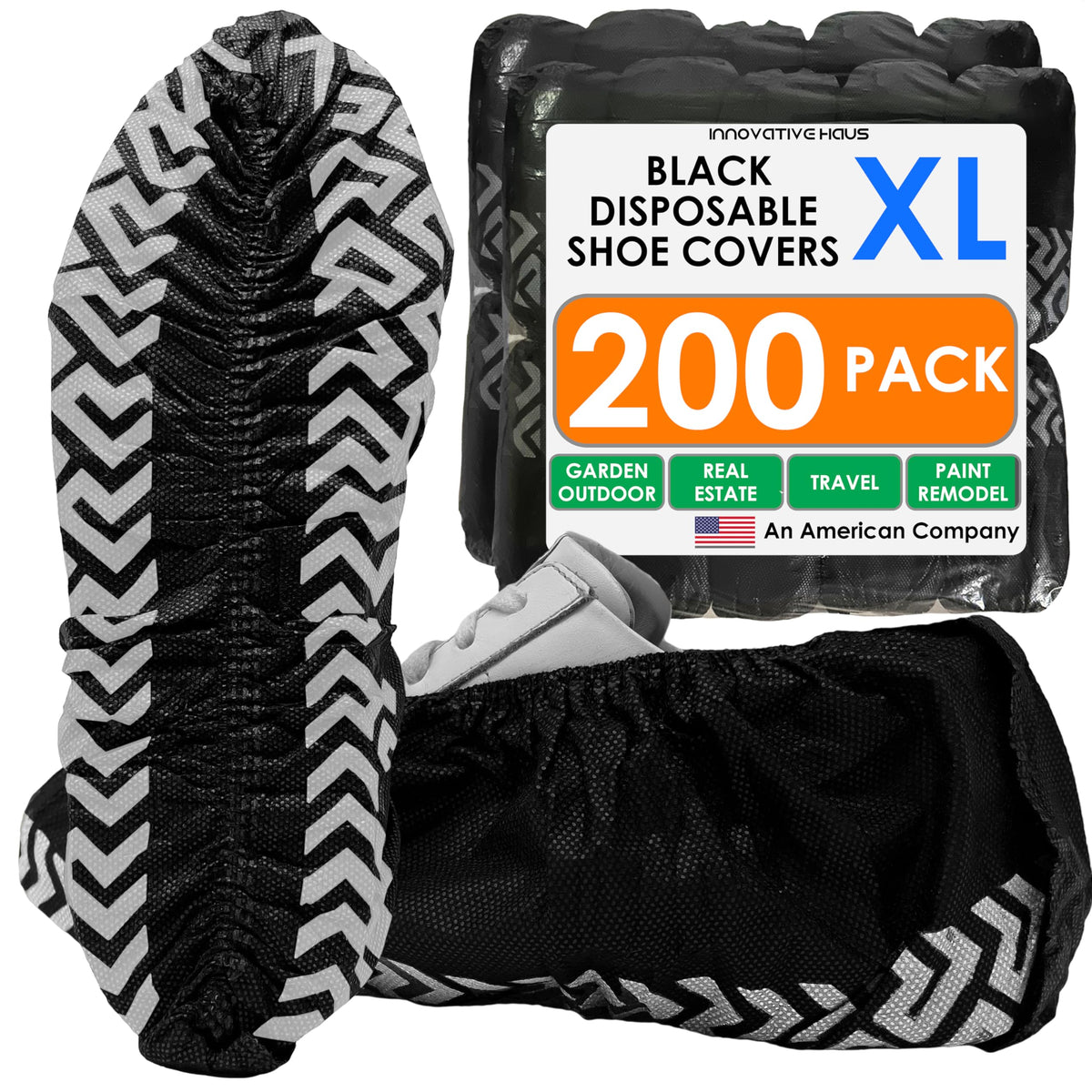 Innovative Haus Black Disposable Shoe Covers Non Slip Booties, XL, 200 Pack