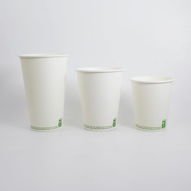 Amazon Basics Disposable Compostable Paper Coffee Cups for Hot & Cold Beverages, Leak-Proof, 8 Ounces, White, 1000 Count
