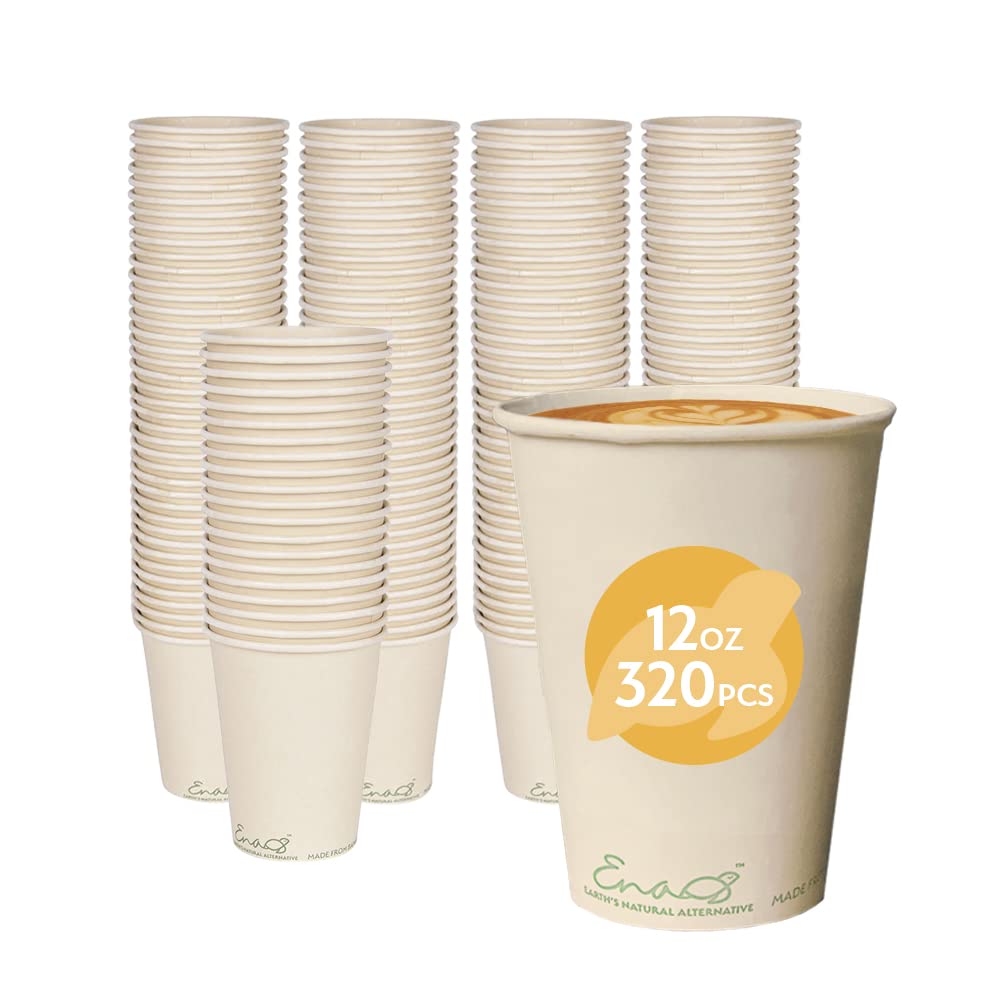 100% Compostable Disposable Coffee Cups [12oz 80 Pack] Paper Cups Made from Bamboo, Eco-Friendly, Biodegradable Premium Party Cups, Natural Unbleached by Earth's Natural Alternative