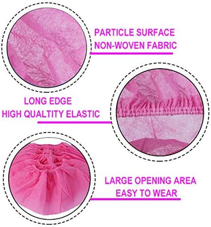 Disposable Shoe Covers 100PCS Non-Slip Durable Indoor Boot Overshoes Protector Thicked Non-Woven Shoe Covers for Carpet Floor Protection Construction Offices One Size Fits All (Pink)