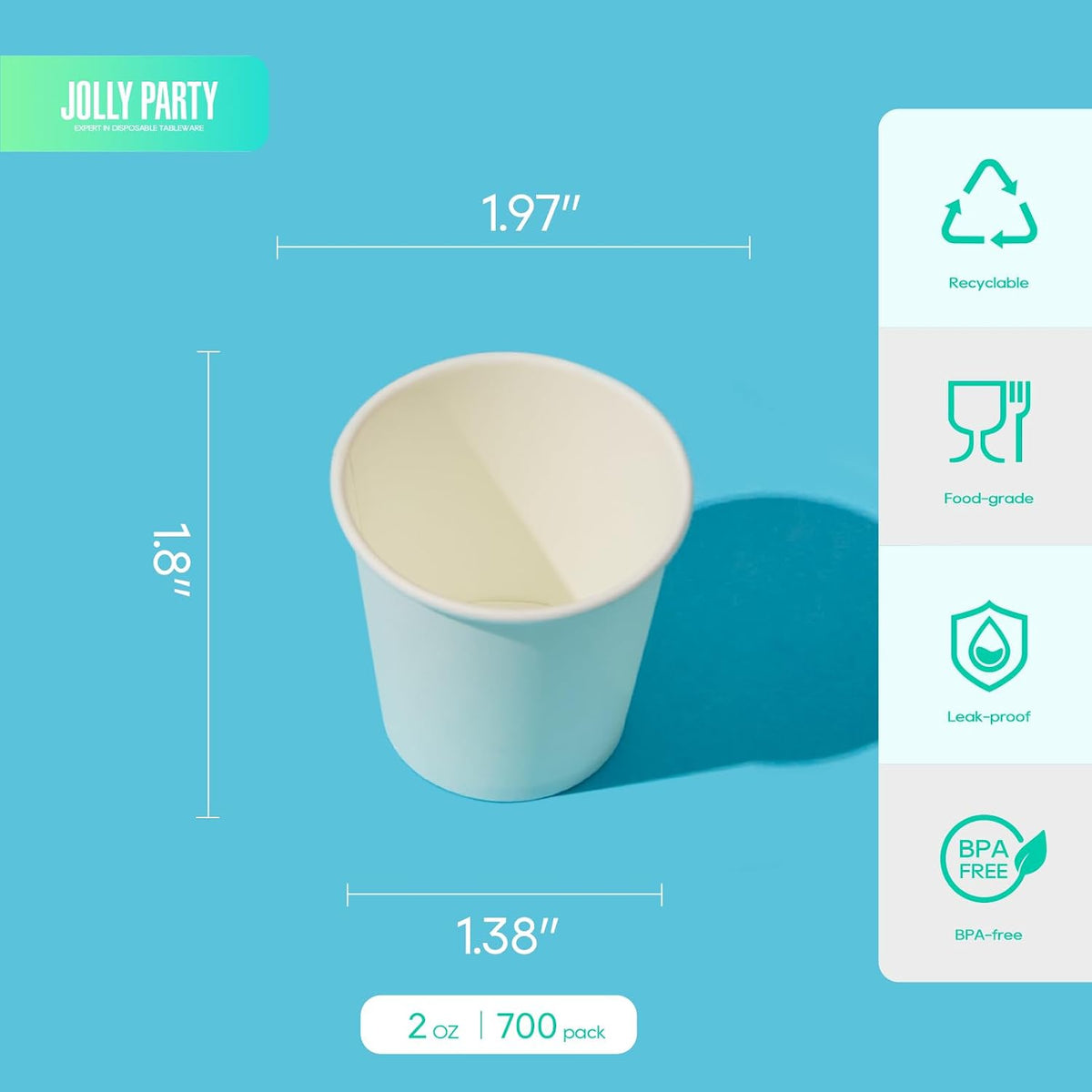 JOLLY PARTY 2 oz Bathroom Cups 700 Pack Small Paper Cup White Mouthwash Cup