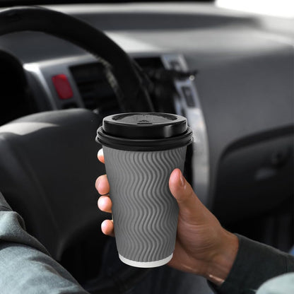BYSNOW 100 Pack 16 oz Paper Coffee Cups with Lids Disposable for Hot Drink