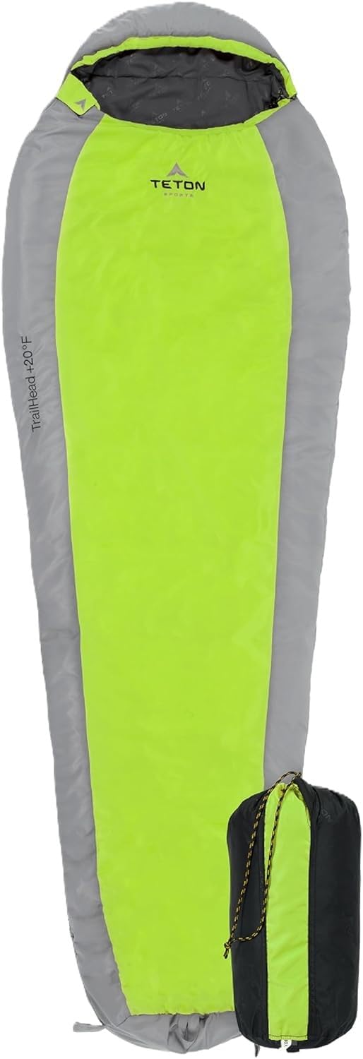 Teton 20F and 5F Degree Sleeping Bag; Lightweight, Warm Weather Mummy Sleeping Bags for Adults and Kids, Camping, Backpacking, Hiking