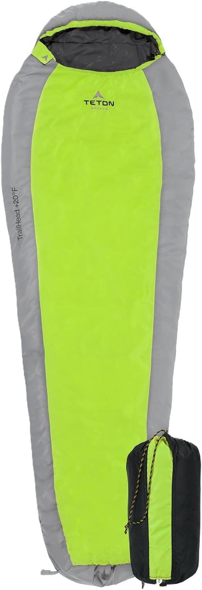 Teton 20F and 5F Degree Sleeping Bag; Lightweight, Warm Weather Mummy Sleeping Bags for Adults and Kids, Camping, Backpacking, Hiking