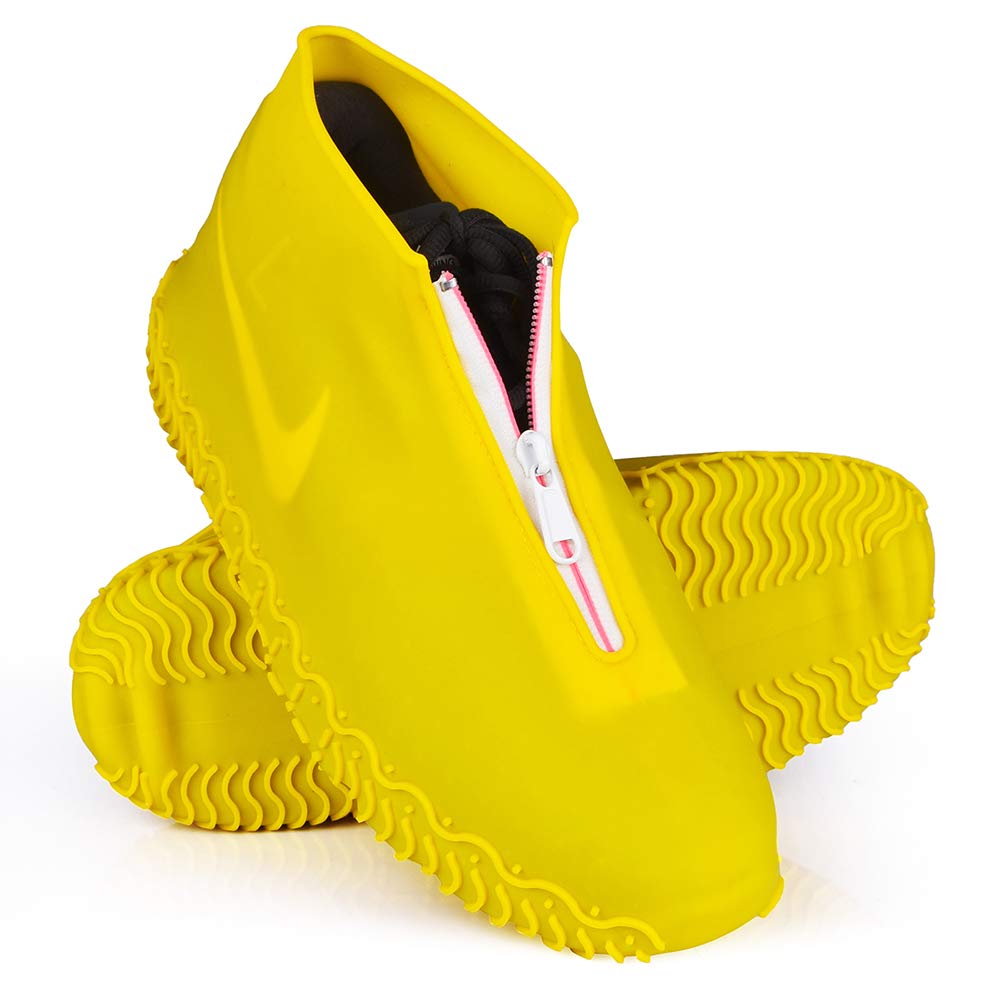 Shiwely Silicone Waterproof Shoe Covers, Upgrade Reusable Overshoes with Zipper, Resistant Rain Boots Non-Slip Washable Protection for Women, Men (XL (Women 11-13, Men 9.5-13), White)