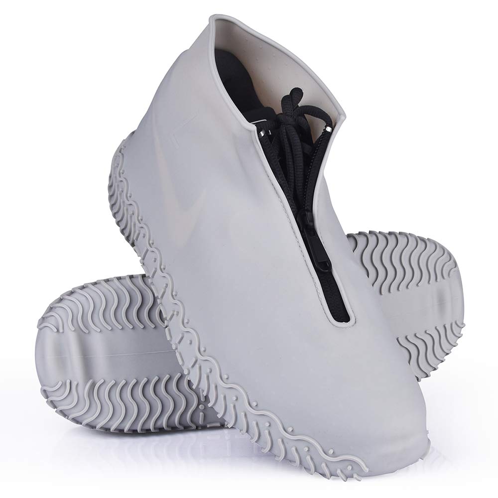 Shiwely Silicone Waterproof Shoe Covers, Upgrade Reusable Overshoes with Zipper, Resistant Rain Boots Non-Slip Washable Protection for Women, Men (XL (Women 11-13, Men 9.5-13), White)