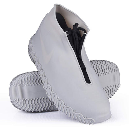 Shiwely Silicone Waterproof Shoe Covers, Upgrade Reusable Overshoes with Zipper, Resistant Rain Boots Non-Slip Washable Protection for Women, Men (XL (Women 11-13, Men 9.5-13), White)