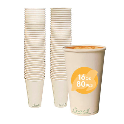 100% Compostable Disposable Coffee Cups [12oz 80 Pack] Paper Cups Made from Bamboo, Eco-Friendly, Biodegradable Premium Party Cups, Natural Unbleached by Earth's Natural Alternative