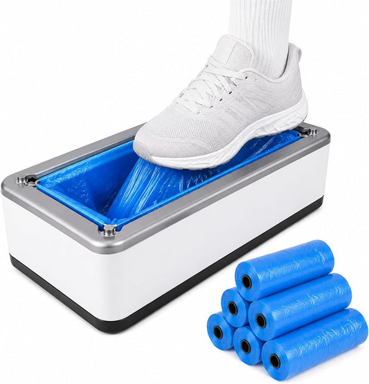 Shoe Cover Dispenser Machine with 200 Disposable Non-Slip Shoe Covers, Automatic Hands-Free Shoe Cover Applicator, No Electricity Needed, Floor Protection for Home, Office, Factory & Indoor Use