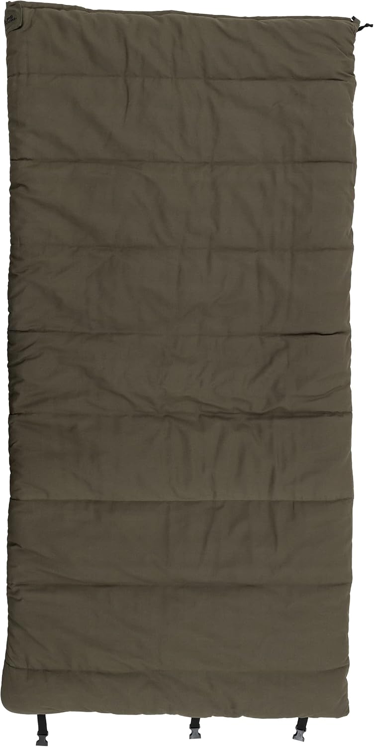 ALPS OutdoorZ Redwood -10°F Flannel-Lined Sleeping Bag with Cotton Canvas Shell, Heavy-Duty Zippers, Oversized Rectangle Design, Cold Weather Camping & Hunting Gear