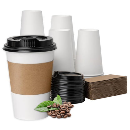 RACETOP Disposable Paper Coffee Cups with Lids, 12 oz, 100 Pack
