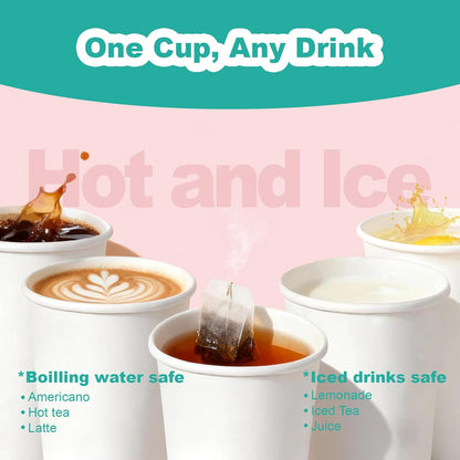 12 oz 100 Pack Disposable Coffee Cups, Bulk White Disposable Paper Cups, Coffee Cups for Hot Tea, Chocolate and Cold Drinks