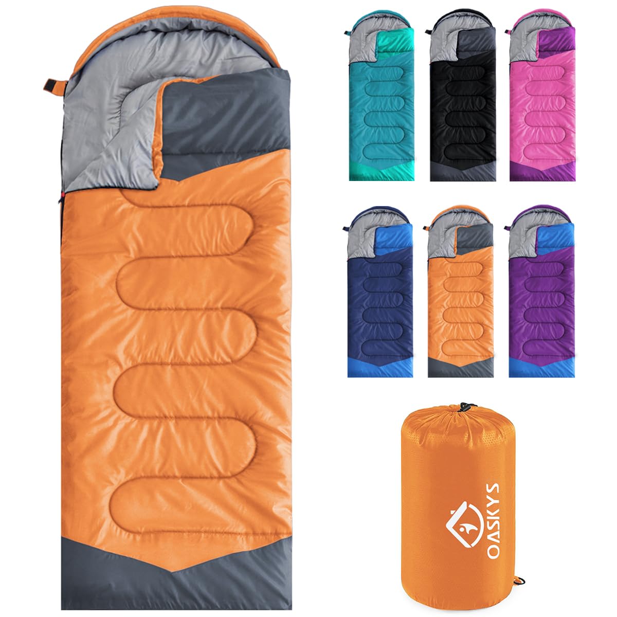 oaskys Camping Sleeping Bag - 3 Season Warm & Cool Weather - Summer Spring Fall Lightweight Waterproof for Adults Kids - Camping Essentials Gear Accessories Hiking Sleep Must Haves