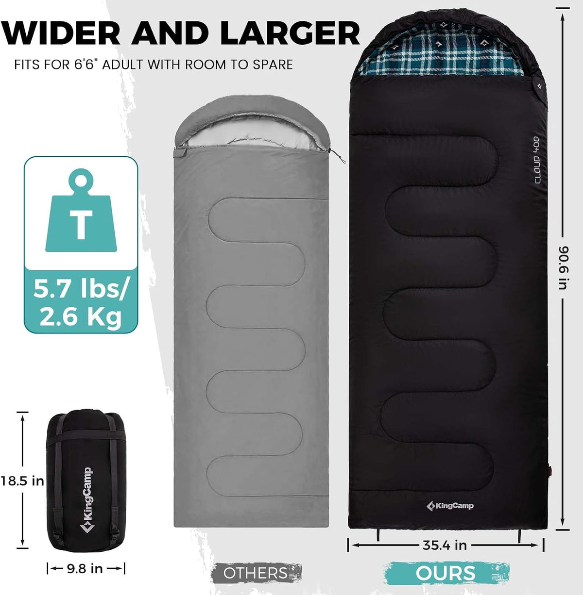 KingCamp Sleeping Bag for Adults, 100% Flannel XL Big and Tall