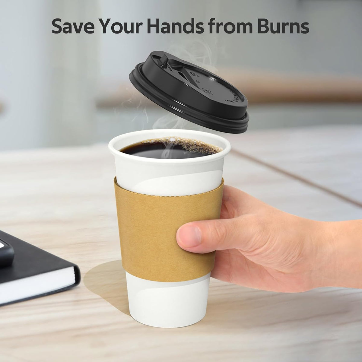 Dealusy 100 Pack 16 oz Disposable Coffee Cups with Lids and Sleeves