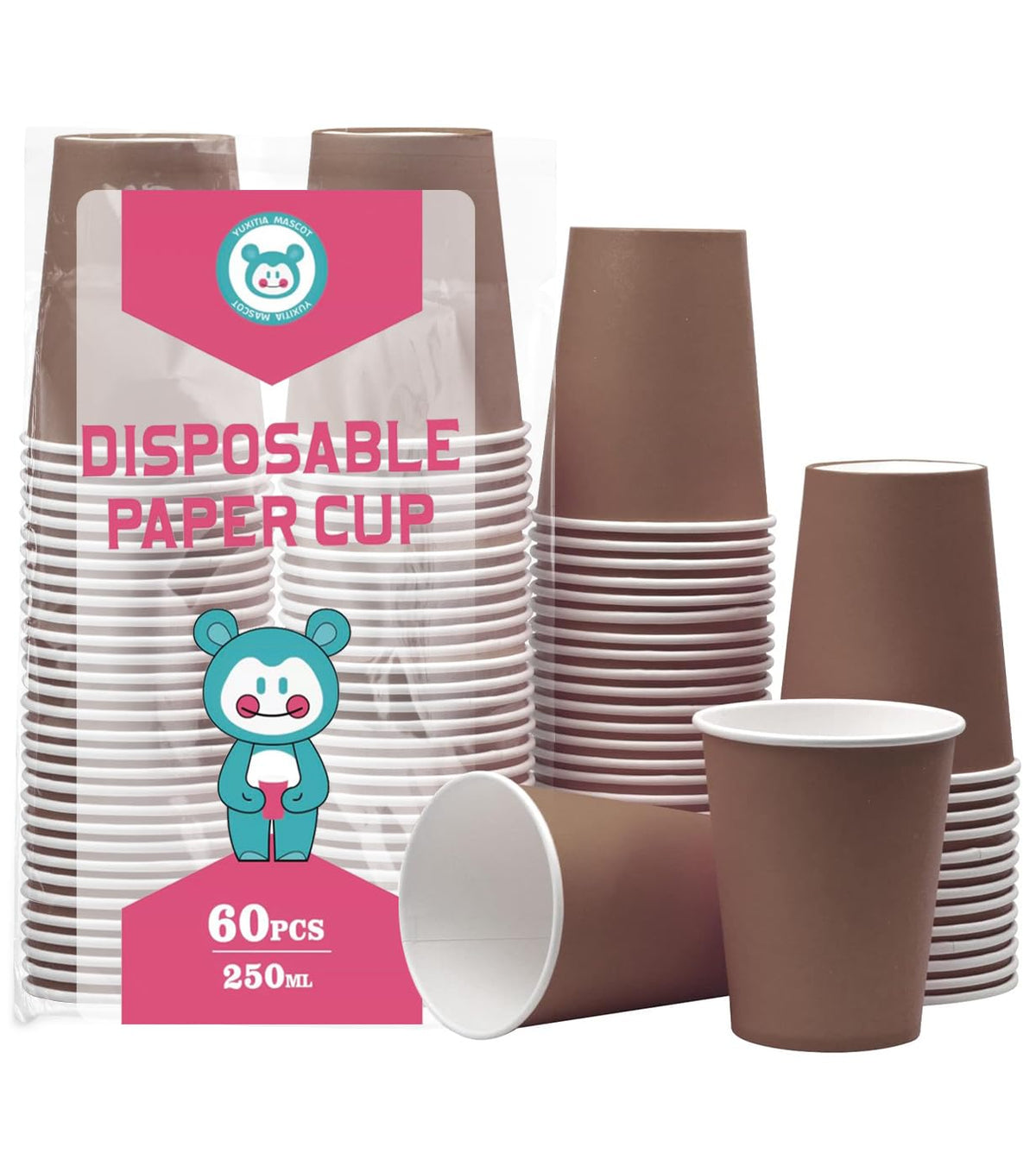 60Pcs 8oz Disposable Paper Cups For Party Picnic BBQ(Light purple)