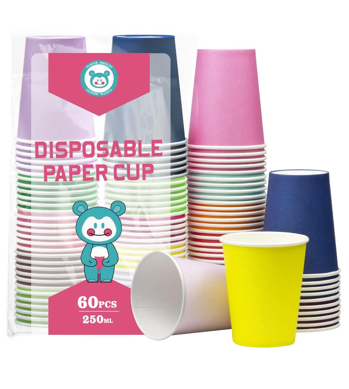 60Pcs 8oz Disposable Paper Cups For Party Picnic BBQ(Light purple)