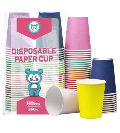 60Pcs 8oz Disposable Paper Cups For Party Picnic BBQ(Light purple)