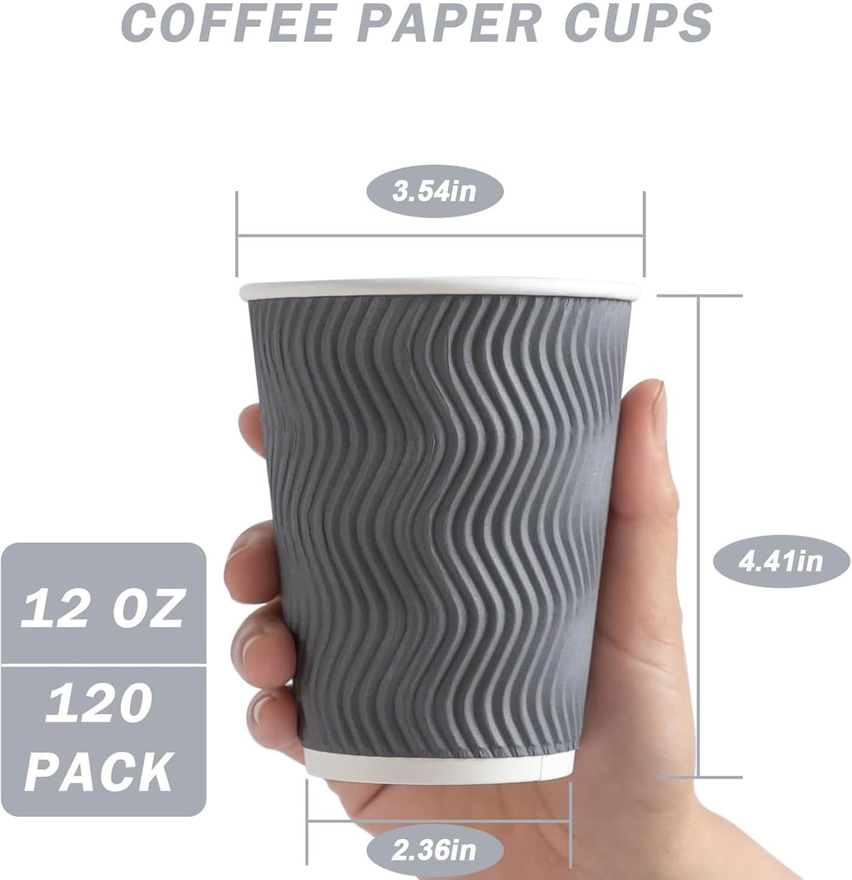 Clawsoff 120 Pack 12 oz Coffee Cups Disposable Insulated Paper Cup Gray