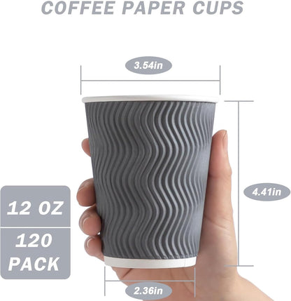 Clawsoff 120 Pack 12 oz Coffee Cups Disposable Insulated Paper Cup Gray
