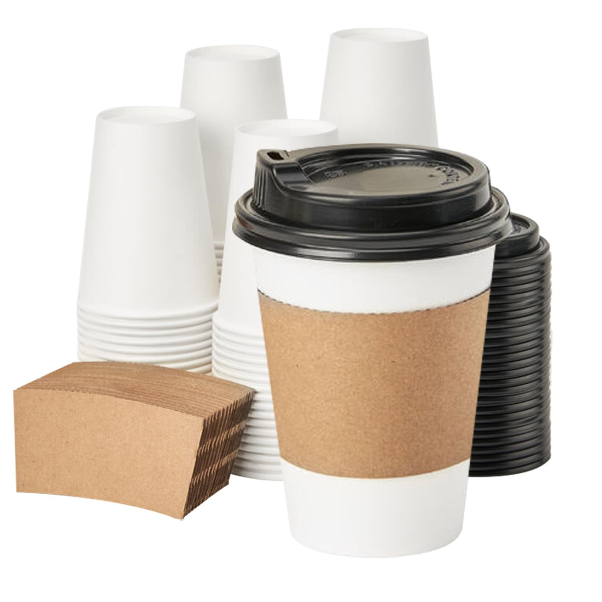 RACETOP 12 oz 50 pack Disposable Paper Coffee Cups with Lids and Sleeves