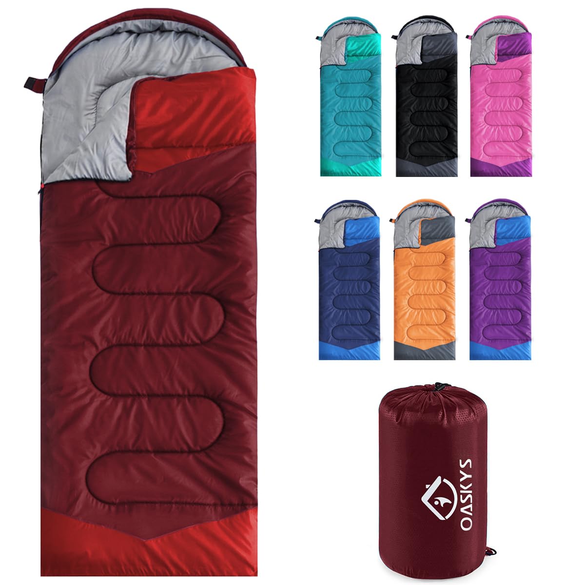 oaskys Camping Sleeping Bag - 3 Season Warm & Cool Weather - Summer Spring Fall Lightweight Waterproof for Adults Kids - Camping Essentials Gear Accessories Hiking Sleep Must Haves