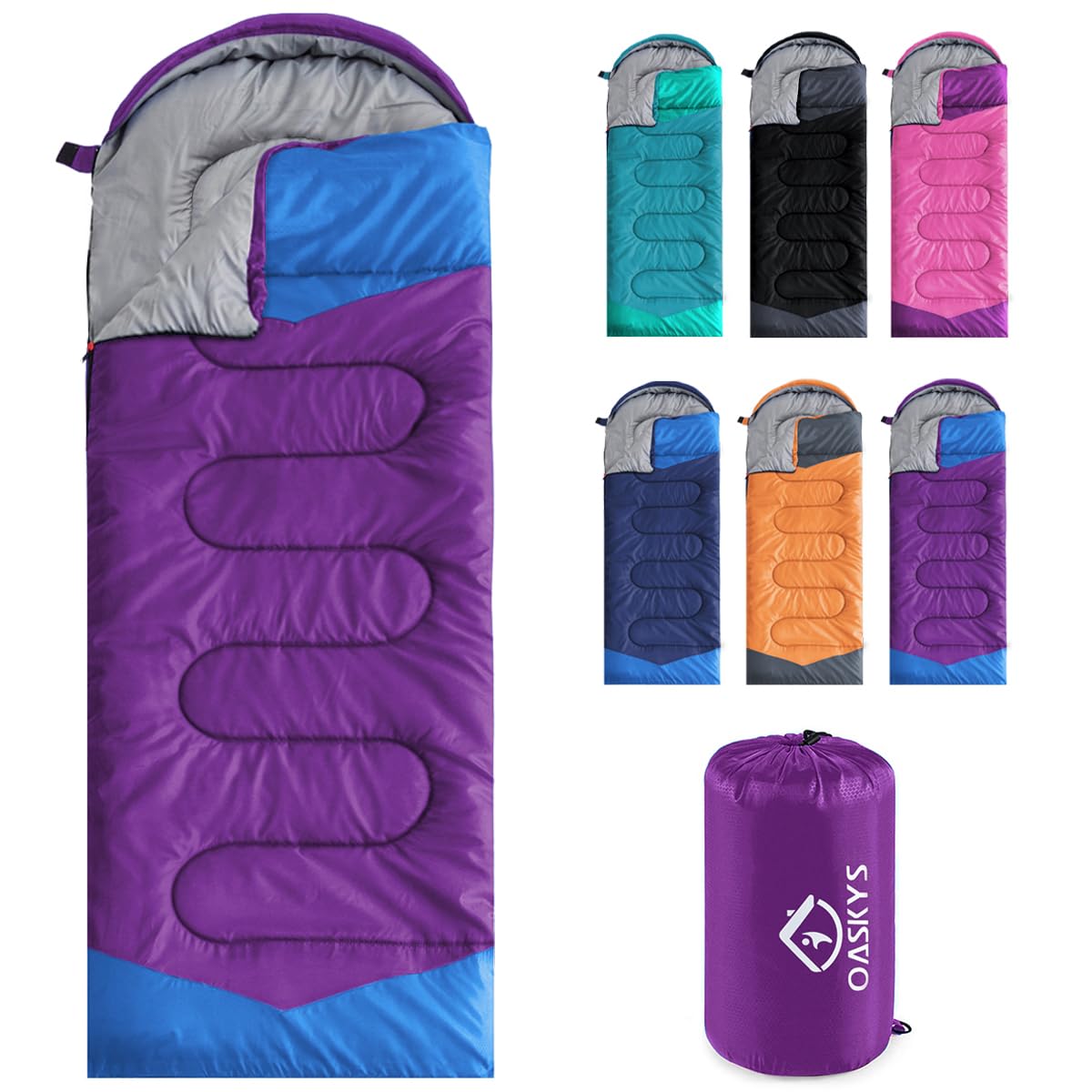 oaskys Camping Sleeping Bag - 3 Season Warm & Cool Weather - Summer Spring Fall Lightweight Waterproof for Adults Kids - Camping Essentials Gear Accessories Hiking Sleep Must Haves