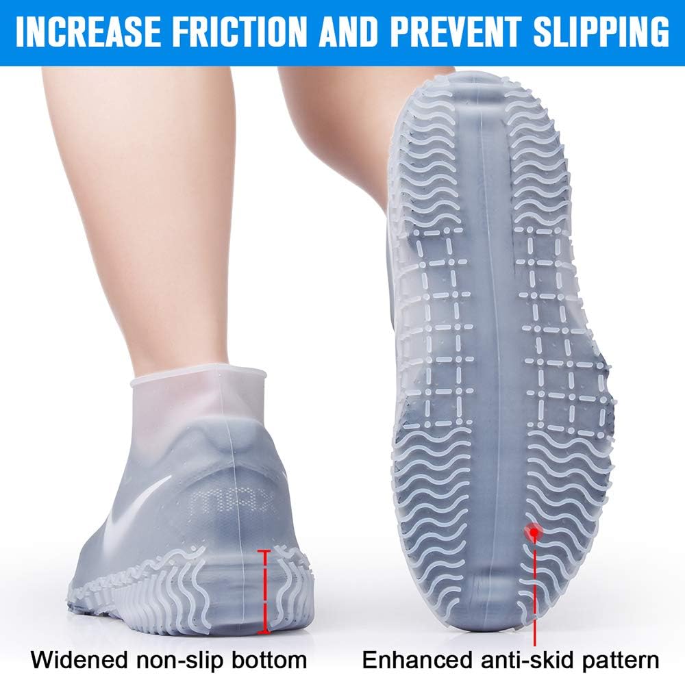 Shiwely Silicone Waterproof Shoe Covers, Upgrade Reusable Overshoes with Zipper, Resistant Rain Boots Non-Slip Washable Protection for Women, Men (XL (Women 11-13, Men 9.5-13), White)
