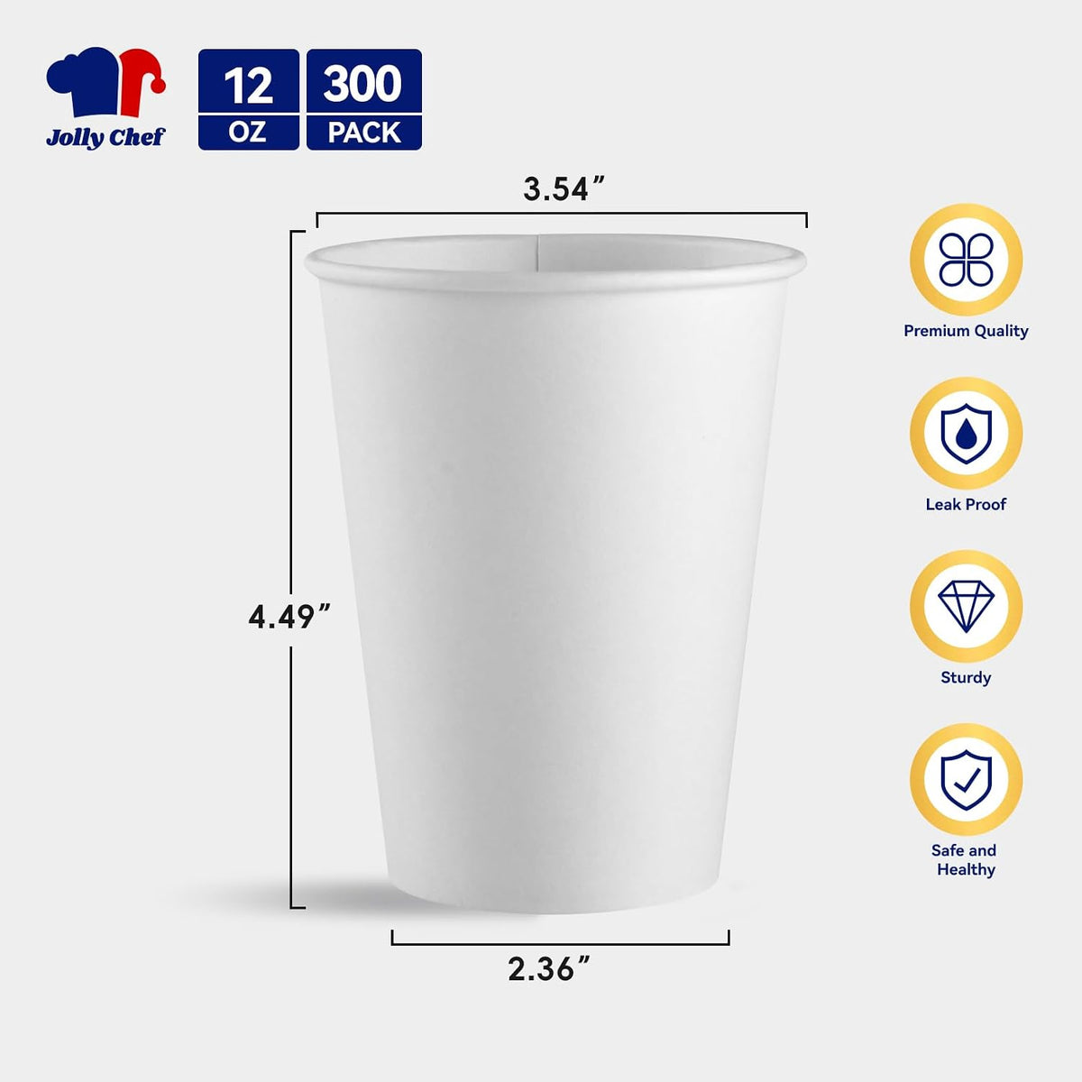 JOLLY CHEF 300 Pack Disposable Paper Coffee Cups 12 oz White Hot Paper Cups
