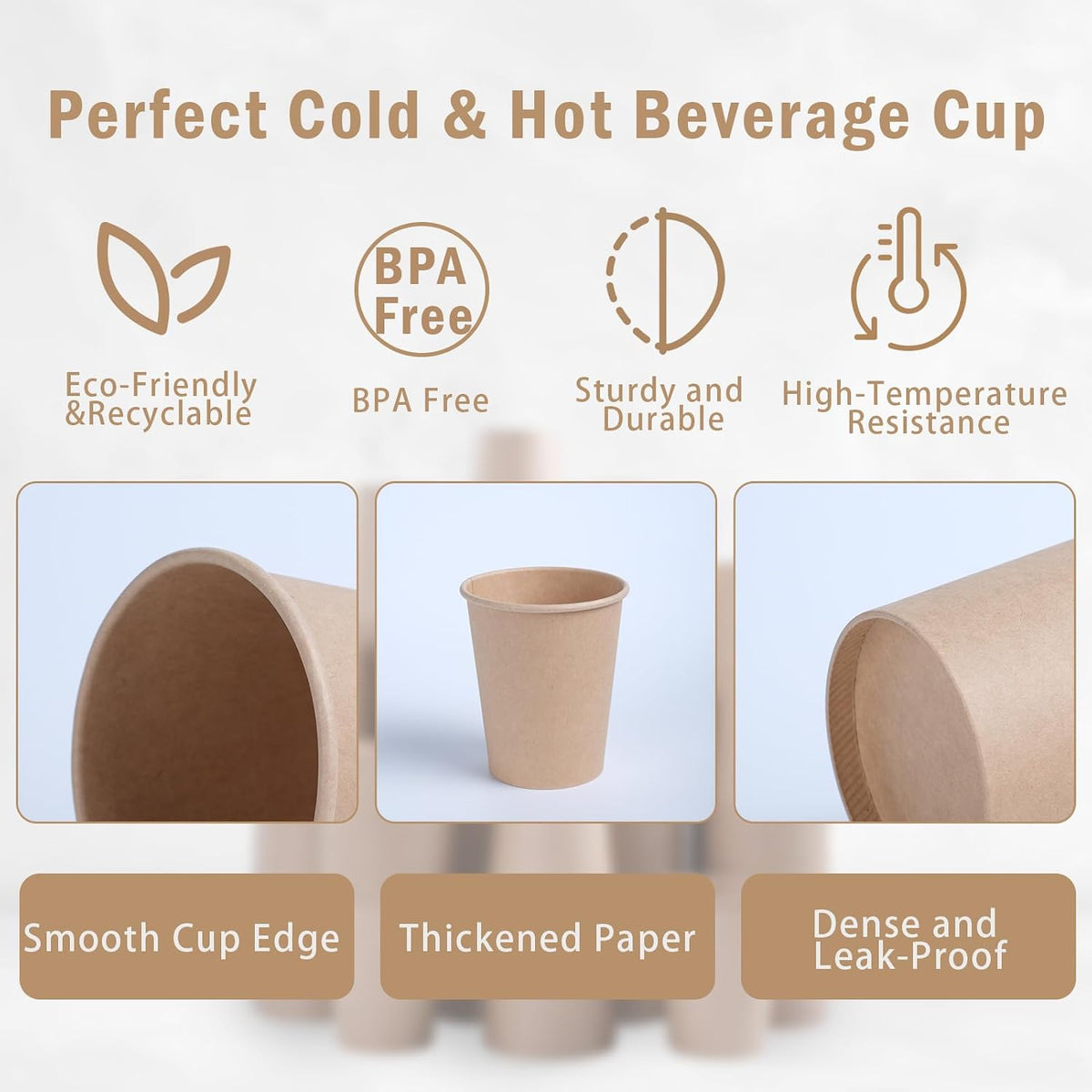 Lamosi 200 Pack 8 oz Kraft Paper Cups, Brown Disposable Paper Coffee Cups