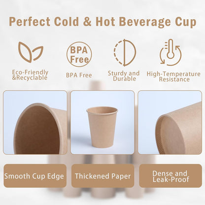 Lamosi 200 Pack 8 oz Kraft Paper Cups, Brown Disposable Paper Coffee Cups