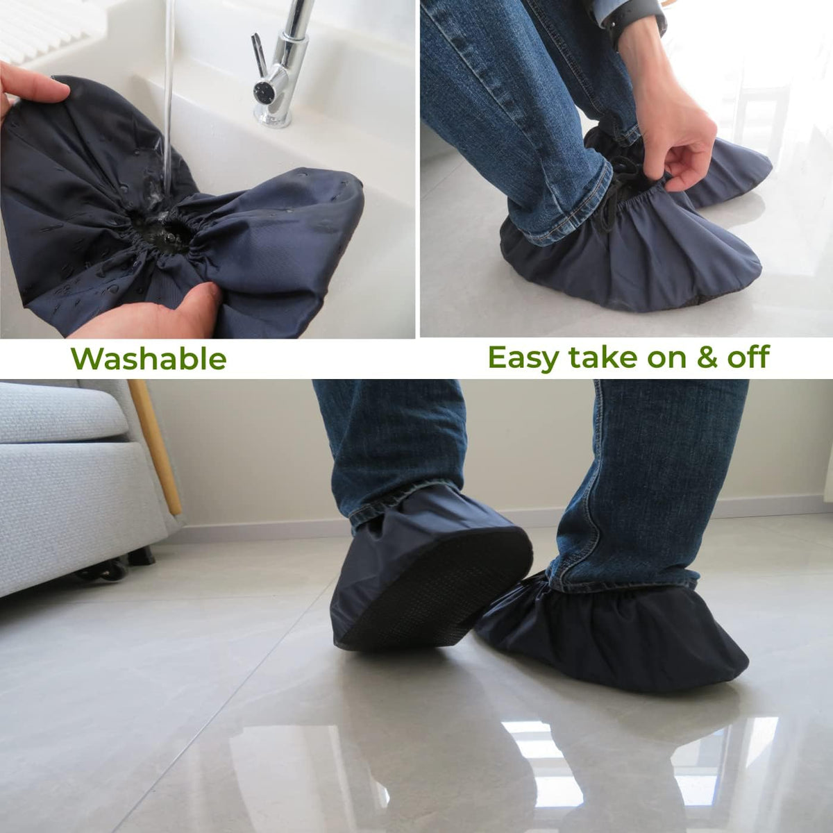Reusable Shoe Covers, Non Slip Water Resistant Boot Covers for Construction &Household, 2 Pairs Extra Large Durable Overshoes to Keep Carpet Floors Clean