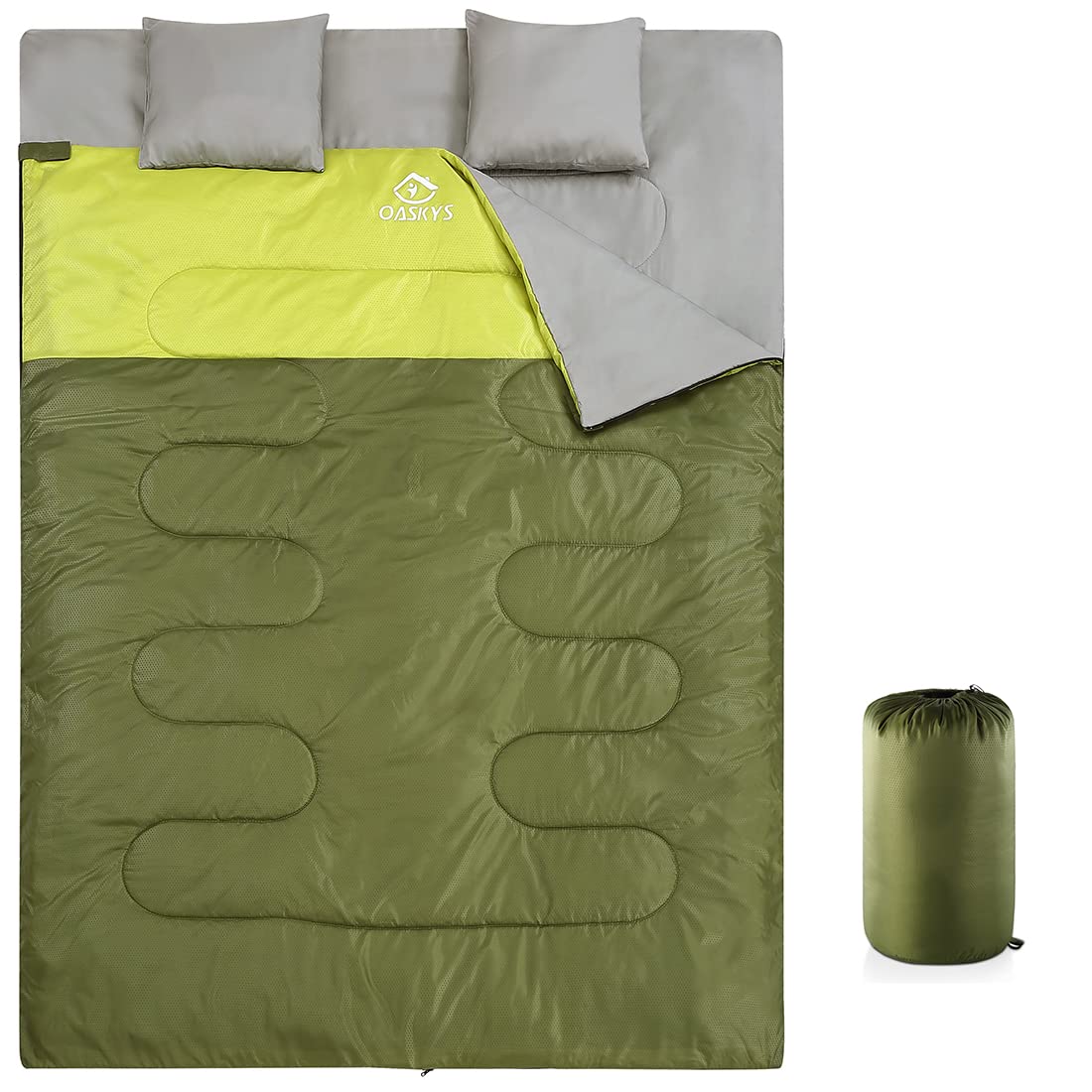 oaskys Double Sleeping Bag for Adults with 2 Pillows - Queen Size XL Waterproof Sleeping Bag for All Season Camping Hiking Backpacking 2 Person Sleeping Bags for Cold Weather & Warm