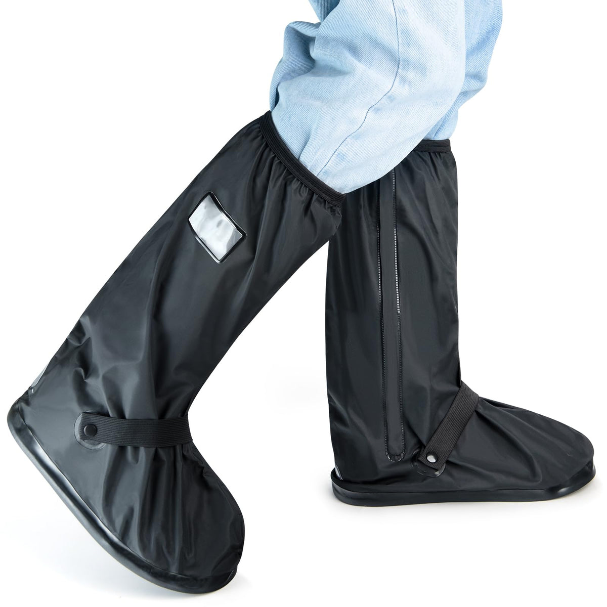 IwIeIaIrI Waterproof Rain Boot Covers with Safety Reflector, Black, L