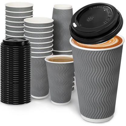 BYSNOW 100 Pack 16 oz Paper Coffee Cups with Lids Disposable for Hot Drink
