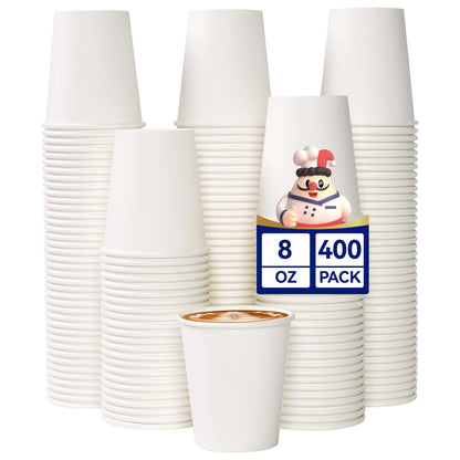 JOLLY CHEF 8 oz Paper Coffee Cups, White Beverages 400 Pack Drinking Cups