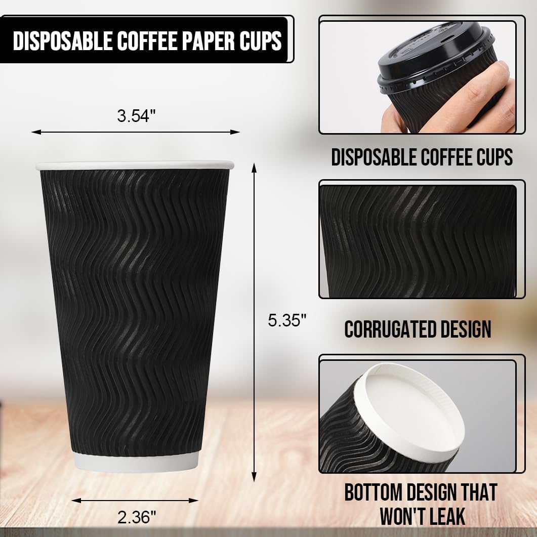 BYSNOW 100 Pack 16 oz Coffee Cups with Lids Disposable To Go Paper Cups